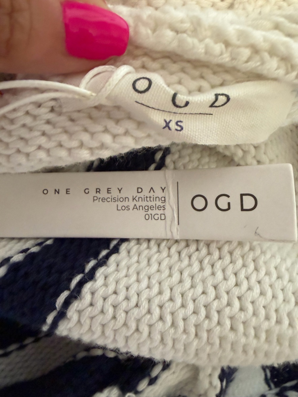 One Grey Day Hooded striped knit pullover Sweater XS Oversized Coastal Luxury - Picture 7 of 8